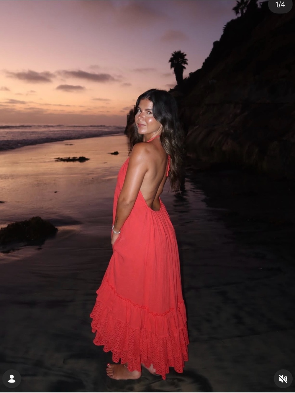 Red Halter Maxi Dress with Ruffled Hem - Picture 2 of 5